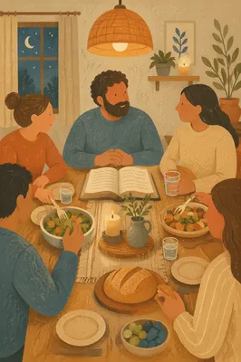 Small Group Dinner Around Open Bible