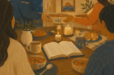 Cozy Small Group Dinner with Open Bible