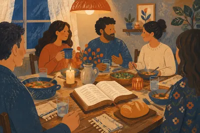Cozy Small Group Dinner with Open Bible