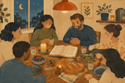 Cozy Small Group Dinner with Open Bible