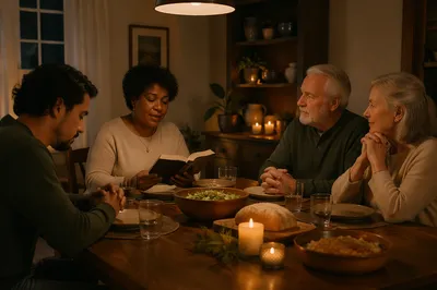 Cozy Dinner Gathering Around Wooden Table