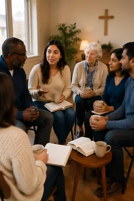 Church Discussion Circle With Coffee Mugs