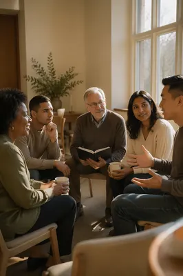 Church Discussion Circle with Coffee Mugs