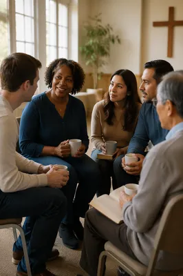 Small Group Discussion with Coffee Mugs