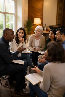 Church Discussion Circle with Coffee Mugs