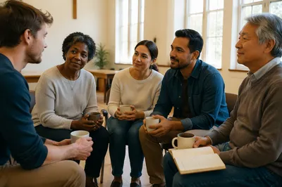 Small Group Discussion with Coffee Mugs