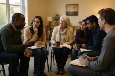 Small Group Discussion with Coffee Mugs