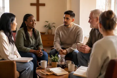 Church Discussion Circle with Coffee Mugs