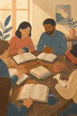 Diverse Small Group Bible Study Table
