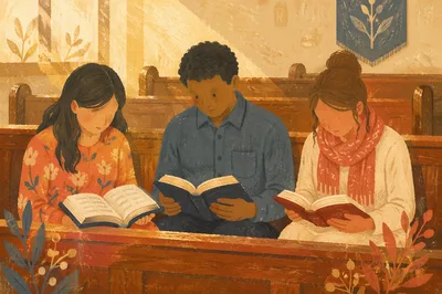 Diverse Small Group Bible Study in Church