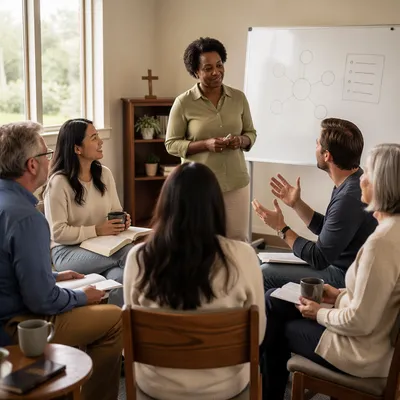 Church Small Group Leader at Whiteboard