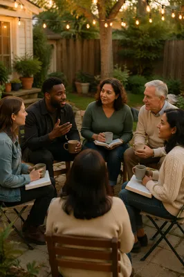 Backyard Small Group Conversation at Golden Hour