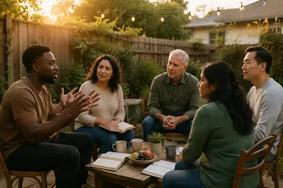 Backyard Small Group Gathering at Golden Hour