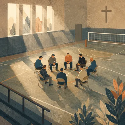Mens Accountability Circle in Church Gym