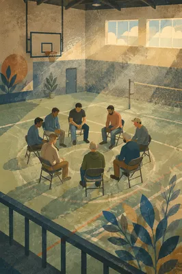 Mens Accountability Circle in Church Gym