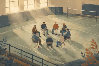 Mens Accountability Circle in Church Gym