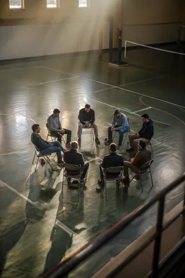 Mens Accountability Prayer Circle in Church Gym