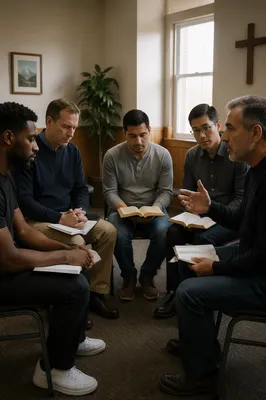Five Men in Church Meeting Circle