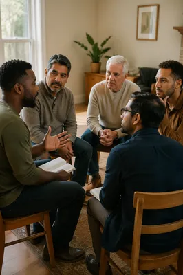 Five Men in Church Discussion Circle
