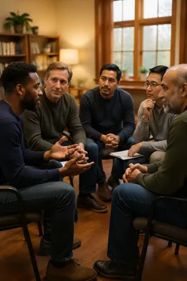 Five Men in Church Meeting Circle
