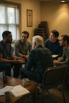 Five Men in Church Meeting Circle