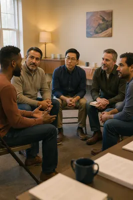 Five Men in Church Discussion Circle