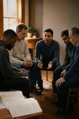 Five Men in Meeting Room Circle