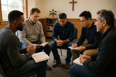 Five Men in Church Meeting Circle