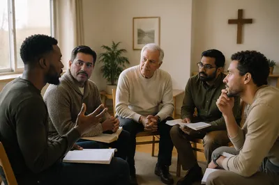 Men Talking in Church Meeting Circle
