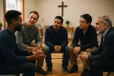 Five Men in Church Meeting Circle