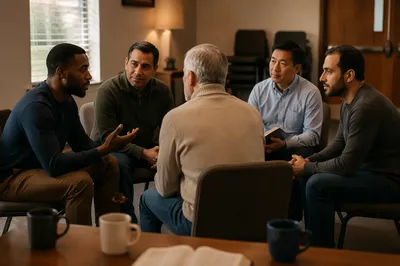 Five Men in Church Meeting Circle