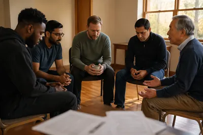 Five Men in Quiet Meeting Circle