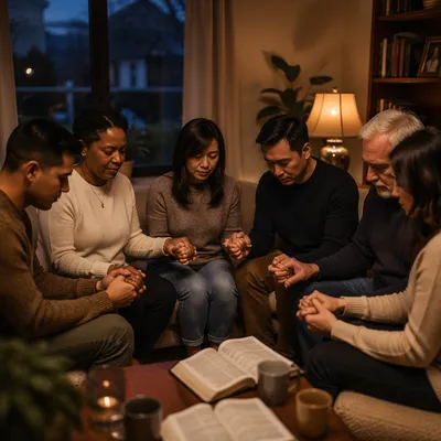 Small Group Praying in Cozy Living Room