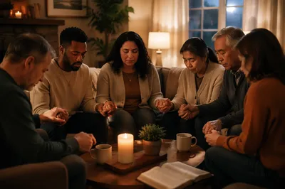 Small Group Prayer Circle in Living Room