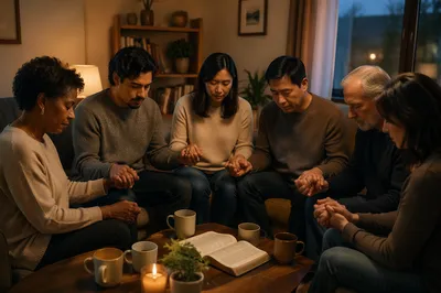 Small Group Prayer Circle in Living Room