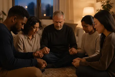 Intimate Prayer Circle in Cozy Living Room