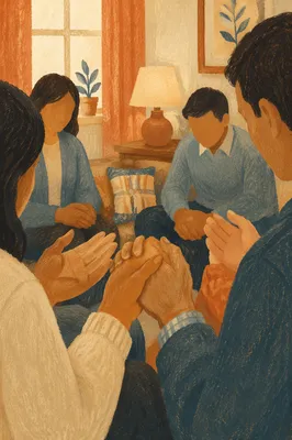 Home Prayer Circle Hands in Warm Light