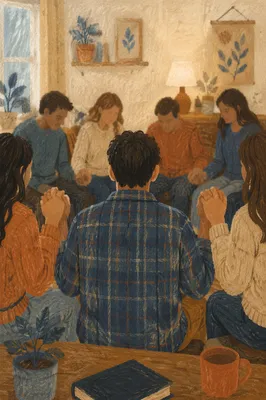 Small Group Prayer in Cozy Home