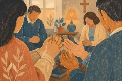 Home Prayer Circle Hands in Warm Light