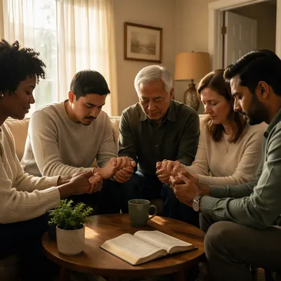 Home Small Group Prayer in Warm Light