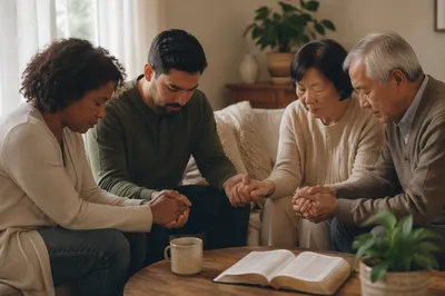 Small Group Praying Together in Living Room