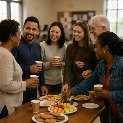 Church Fellowship Around Small Group Snack Table