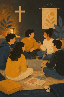 Young Adults Laughing in Church Fellowship