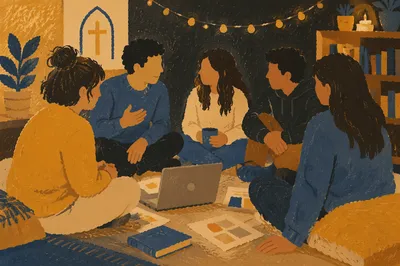 Young Adults Laughing in Church Fellowship