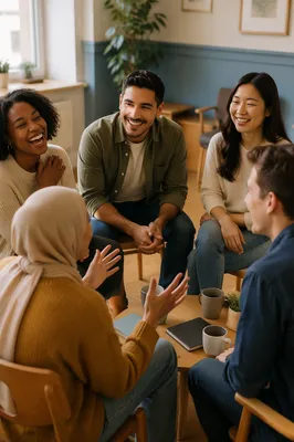 Young Adults Laughing in Community Room