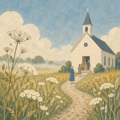 White Country Church by Wildflower Field