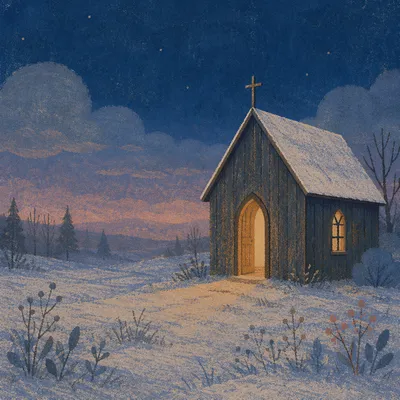 Rustic Wooden Chapel in Winter Countryside