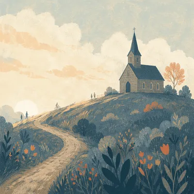Wooden Countryside Chapel at Morning Light