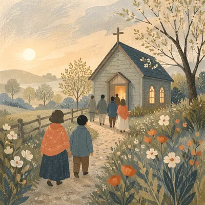Misty Countryside Chapel Morning Gathering