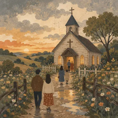 Country Wooden Chapel After Spring Rain